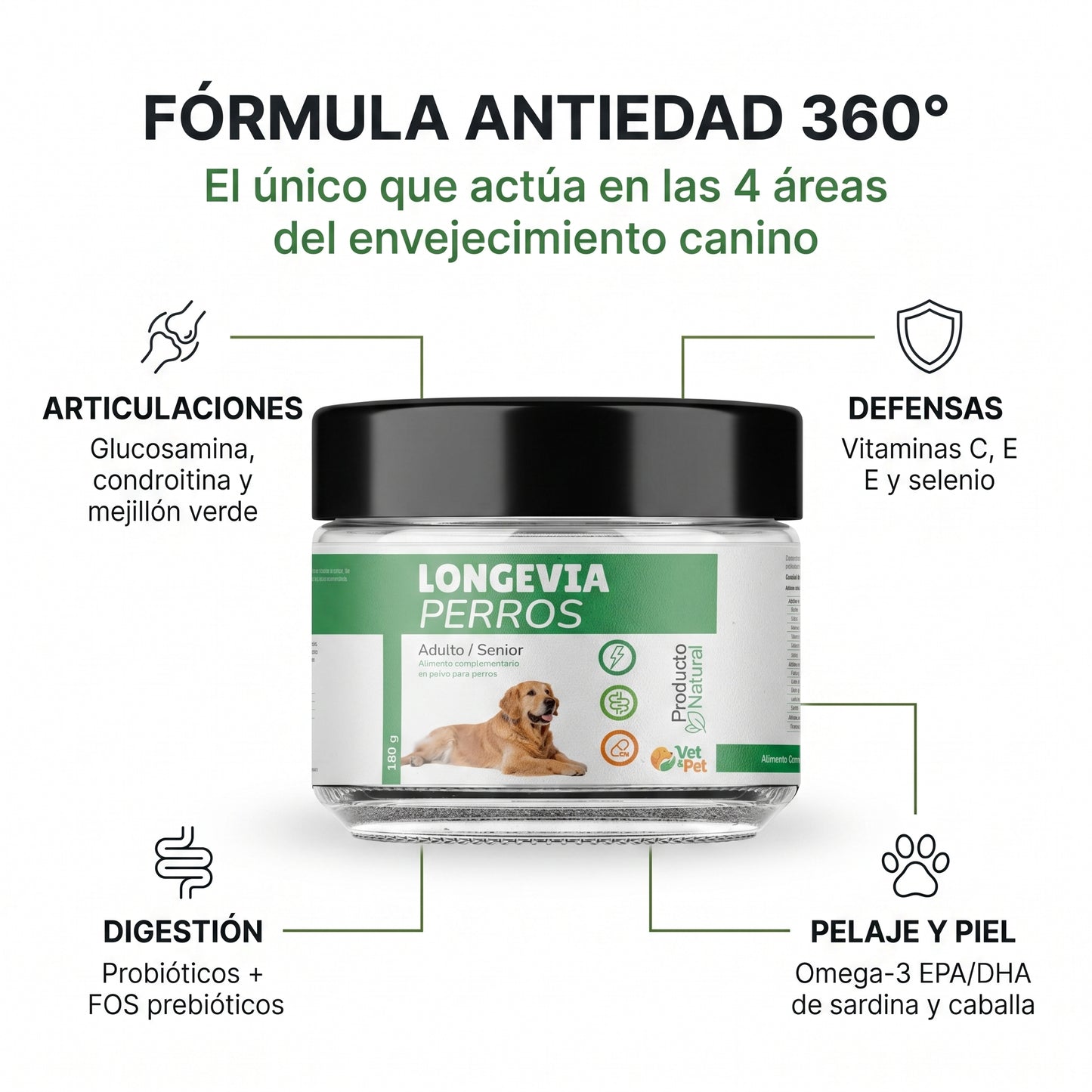 Longevia Perros · Fórmula Antiedad 360°